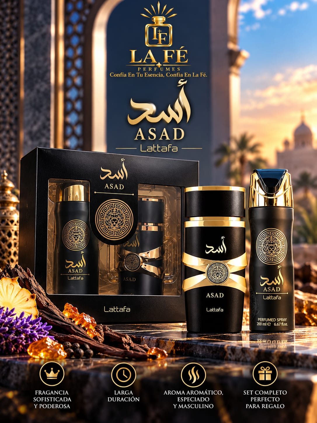Set 2pcs Lattafa Asad 100ml EDP + Deo Spray 200ml Man